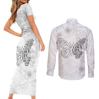 Lung Cancer Awareness Couples Matching Short Sleeve Bodycon Dress and Long Sleeve Button Shirt Never Give Up Polynesian Style LT05 - Polynesian Pride