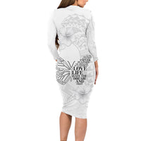 Lung Cancer Awareness Long Sleeve Bodycon Dress Never Give Up Polynesian Style LT05 - Polynesian Pride