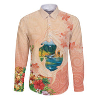 Hawaii Kauai Na Pali Coast Landscape Family Matching Mermaid Dress and Hawaiian Shirt LT05 Dad's Shirt - Long Sleeve Peach - Polynesian Pride