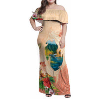 Hawaii Kauai Na Pali Coast Landscape Family Matching Off Shoulder Maxi Dress and Hawaiian Shirt