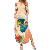Hawaii Kauai Na Pali Coast Landscape Family Matching Summer Maxi Dress and Hawaiian Shirt