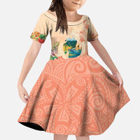 Hawaii Kauai Na Pali Coast Landscape Family Matching Tank Maxi Dress and Hawaiian Shirt LT05 Daughter's Dress Peach - Polynesian Pride