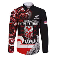 Aotearoa Toitu He Whakaputanga Family Matching Tank Maxi Dress and Hawaiian Shirt Toitu Te Tiriti O Waitangi LT05 Dad's Shirt - Long Sleeve Black - Polynesian Pride