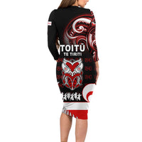 Aotearoa Toitu He Whakaputanga Long Sleeve Bodycon Dress Toitu Te Tiriti O Waitangi