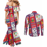 Wallis And Futuna Christmas Couples Matching Mermaid Dress and Long Sleeve Button Shirt Festive Beach Vibes - Polynesian Pride