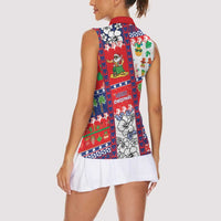 Wallis And Futuna Christmas Women Sleeveless Polo Shirt Festive Beach Vibes - Polynesian Pride