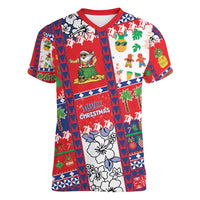 Wallis And Futuna Christmas Women V-Neck T-Shirt Festive Beach Vibes - Polynesian Pride