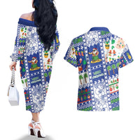 Northern Mariana Islands Christmas Couples Matching Off The Shoulder Long Sleeve Dress and Hawaiian Shirt Festive Beach Vibes LT05 - Polynesian Pride