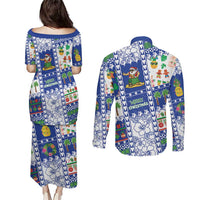 Northern Mariana Islands Christmas Couples Matching Puletasi and Long Sleeve Button Shirt Festive Beach Vibes LT05 - Polynesian Pride