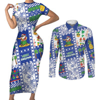 Northern Mariana Islands Christmas Couples Matching Short Sleeve Bodycon Dress and Long Sleeve Button Shirt Festive Beach Vibes - Polynesian Pride
