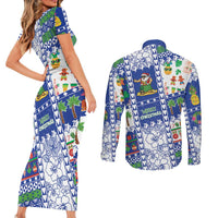 Northern Mariana Islands Christmas Couples Matching Short Sleeve Bodycon Dress and Long Sleeve Button Shirt Festive Beach Vibes - Polynesian Pride