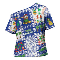 Northern Mariana Islands Christmas Cross Shoulder Shirt Festive Beach Vibes - Polynesian Pride