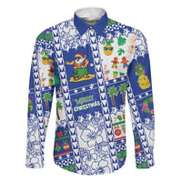 Northern Mariana Islands Christmas Family Matching Off The Shoulder Long Sleeve Dress and Hawaiian Shirt Festive Beach Vibes LT05 Dad's Shirt - Long Sleeve Blue - Polynesian Pride