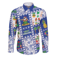 Northern Mariana Islands Christmas Family Matching Summer Maxi Dress and Hawaiian Shirt Festive Beach Vibes LT05 Dad's Shirt - Long Sleeve Blue - Polynesian Pride