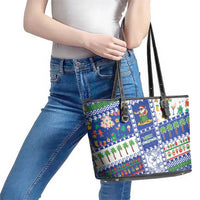 Northern Mariana Islands Christmas Leather Tote Bag Festive Beach Vibes - Polynesian Pride