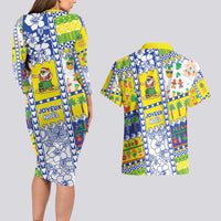 New Caledonia Christmas Couples Matching Long Sleeve Bodycon Dress and Hawaiian Shirt Festive Beach Vibes - Polynesian Pride