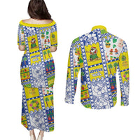 New Caledonia Christmas Couples Matching Puletasi and Long Sleeve Button Shirt Festive Beach Vibes LT05 - Polynesian Pride