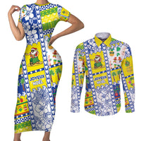 New Caledonia Christmas Couples Matching Short Sleeve Bodycon Dress and Long Sleeve Button Shirt Festive Beach Vibes - Polynesian Pride