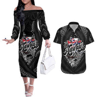 Hawaii November 28th Couples Matching Off The Shoulder Long Sleeve Dress and Hawaiian Shirt Kanaka Maoli Tribal Pattern - Polynesian Pride