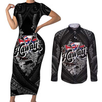 Hawaii November 28th Couples Matching Short Sleeve Bodycon Dress and Long Sleeve Button Shirt Kanaka Maoli Tribal Pattern - Polynesian Pride