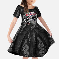Hawaii November 28th Family Matching Off Shoulder Maxi Dress and Hawaiian Shirt Kanaka Maoli Tribal Pattern LT05 Daughter's Dress Black - Polynesian Pride