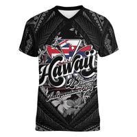 Hawaii November 28th Women V-Neck T-Shirt Kanaka Maoli Tribal Pattern LT05 Female Black - Polynesian Pride