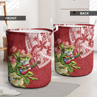 Puerto Rico Coqui Frog Laundry Basket Tropical Flowers Polynesian Style - Polynesian Pride