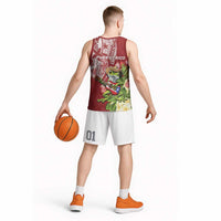 Puerto Rico Coqui Frog Basketball Jersey Tropical Flowers Polynesian Style - Polynesian Pride