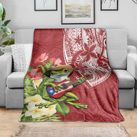 Puerto Rico Coqui Frog Blanket Tropical Flowers Polynesian Style - Polynesian Pride