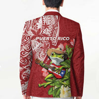 Puerto Rico Coqui Frog Blazer Tropical Flowers Polynesian Style - Polynesian Pride