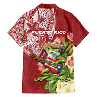 Puerto Rico Coqui Frog Family Matching Off The Shoulder Long Sleeve Dress and Hawaiian Shirt Tropical Flowers Polynesian Style - Polynesian Pride
