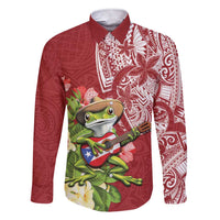 Puerto Rico Coqui Frog Family Matching Short Sleeve Bodycon Dress and Hawaiian Shirt Tropical Flowers Polynesian Style - Polynesian Pride