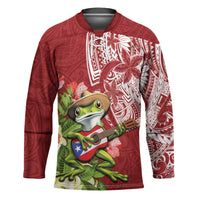 Puerto Rico Coqui Frog Hockey Jersey Tropical Flowers Polynesian Style - Polynesian Pride