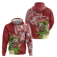 Puerto Rico Coqui Frog Hoodie Tropical Flowers Polynesian Style - Polynesian Pride