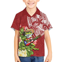 Puerto Rico Coqui Frog Kid Hawaiian Shirt Tropical Flowers Polynesian Style - Polynesian Pride