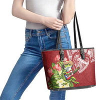 Puerto Rico Coqui Frog Leather Tote Bag Tropical Flowers Polynesian Style - Polynesian Pride