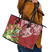 Puerto Rico Coqui Frog Leather Tote Bag Tropical Flowers Polynesian Style - Polynesian Pride