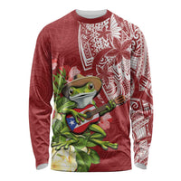 Puerto Rico Coqui Frog Long Sleeve Shirt Tropical Flowers Polynesian Style - Polynesian Pride
