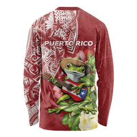 Puerto Rico Coqui Frog Long Sleeve Shirt Tropical Flowers Polynesian Style - Polynesian Pride