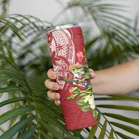 Puerto Rico Coqui Frog Skinny Tumbler Tropical Flowers Polynesian Style - Polynesian Pride