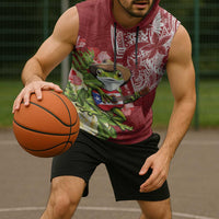 Puerto Rico Coqui Frog Sleeveless Hoodie Tropical Flowers Polynesian Style - Polynesian Pride