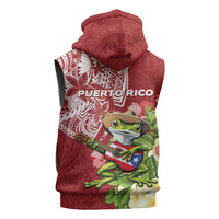 Puerto Rico Coqui Frog Sleeveless Zip Hoodie Tropical Flowers Polynesian Style - Polynesian Pride