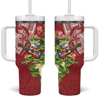 Puerto Rico Coqui Frog Tumbler With Handle Tropical Flowers Polynesian Style - Polynesian Pride