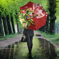 Puerto Rico Coqui Frog Umbrella Tropical Flowers Polynesian Style - Polynesian Pride