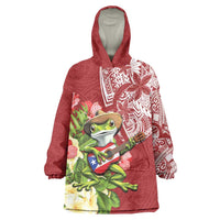 Puerto Rico Coqui Frog Wearable Blanket Hoodie Tropical Flowers Polynesian Style - Polynesian Pride