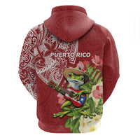 Puerto Rico Coqui Frog Zip Hoodie Tropical Flowers Polynesian Style - Polynesian Pride