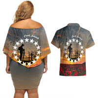 Cook Islands ANZAC Day Couples Matching Off Shoulder Short Dress and Hawaiian Shirt Lest We Forget LT05 - Polynesian Pride