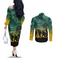 Norfolk Island ANZAC Day Couples Matching Off The Shoulder Long Sleeve Dress and Long Sleeve Button Shirt Lest We Forget LT05 - Polynesian Pride