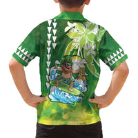 Hawaii Saint Patrick's Day Family Matching Off Shoulder Maxi Dress and Hawaiian Shirt Funny Surfing Leprechaun