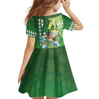 Hawaii Saint Patrick's Day Kid Short Sleeve Dress Funny Surfing Leprechaun